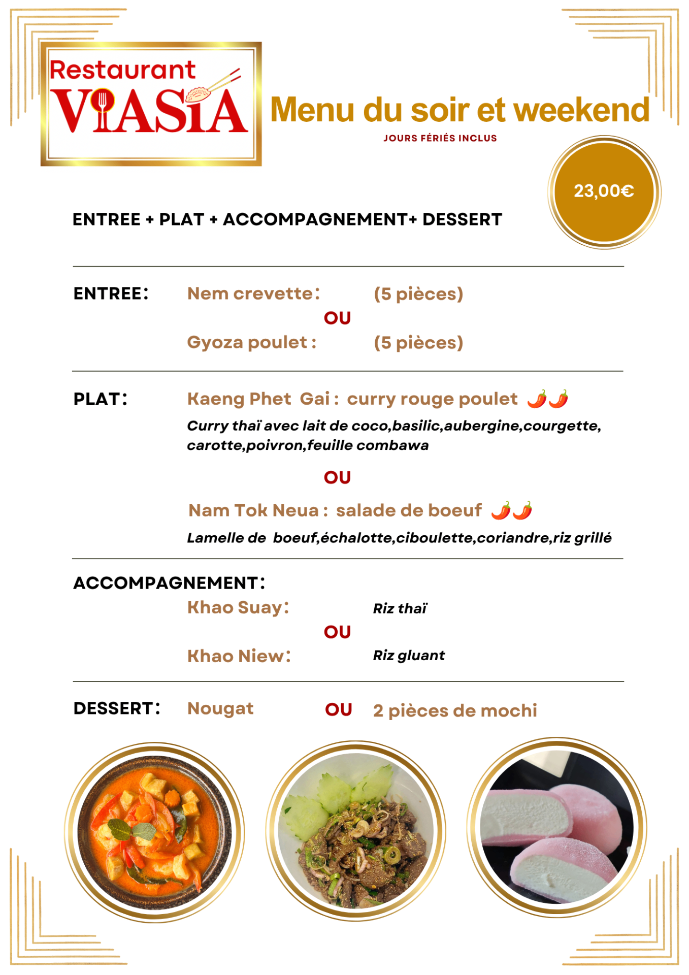 (uniquement sur place) Menu du soir et weekend