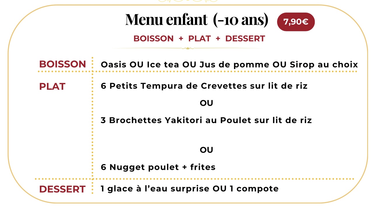 (uniquement sur place) Menu enfant -10ans